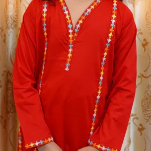 Elegant Crimson Red Cotton Kurti Suit with Sequin Embroidery