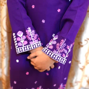 Elegant Deep Violet Cotton Kurti Suit with Intricate Machine Embroidery